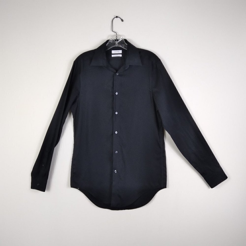 Calvin Klein Black Slim Fit Performance Non-Iron Dress Shirt Sz 14.5 33-35